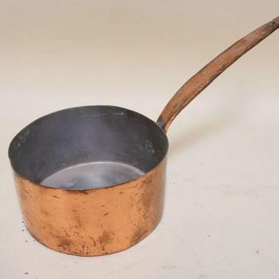 1051	ANTIQUE COPPER POT W/DOVETAILED BOTTOM, APPROXIMATELY 17 IN X 9 IN HIGH OVERALL
