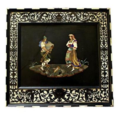 Lot 016  
Antique Italian Pietra Dura Plaque Folk Art