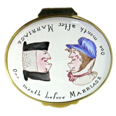 Lot 107  
English Enamel Box Hand Painted Cartoon One Month Before Marriage