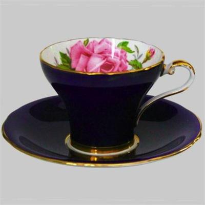 Lot 031  
Vintage Aynsley Tea Cup Saucer Cobalt Blue Large Pink Cabbage Rose