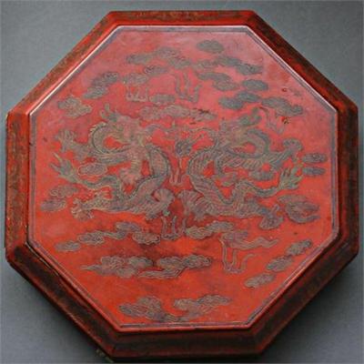 Lot 074  
Qing Dynasty Chinese Red Lacquered Wood Sweetmeat Box