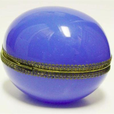 Lot 027  
Antique French Blue Opaline Glass Egg Shaped Box