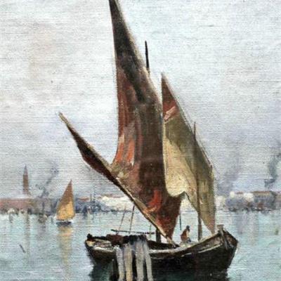 Lot 090   
Antique Seascape Oil Painting Listed Artist Oscar Ricciardi (Italian, 1864-1935)