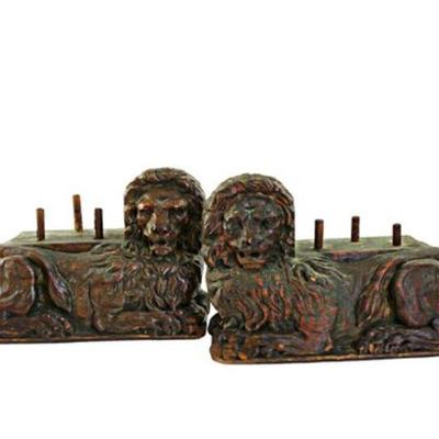 Lot 048  
Antique Architectural Salvage Brackets Corbels Carved Wood Lions