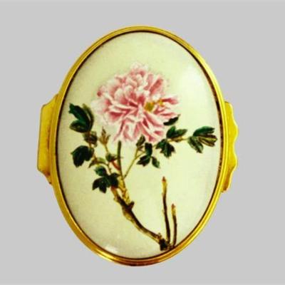 Lot 095  
Halcyon Days Enamel Box Pink Peony after Chinese Watercolor
