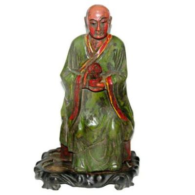 Lot 007  
Antique Chinese Wood Sculpture of Luohan (ç½—æ±‰)