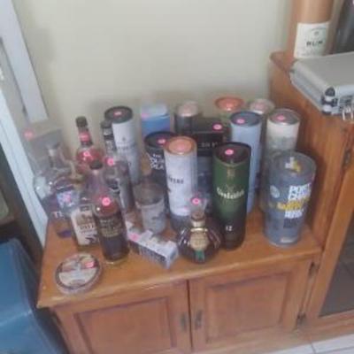 Top shelf liquor display bottles
