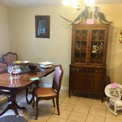 Dining room table and chairs, hutch