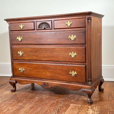 CHIPPENDALE STYLE DRESSER | With three drawers over three full width drawers, with fan carving. - l. 45 x w. 20.5 x h. 37.75 in 