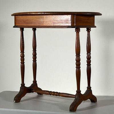 OVAL TOP SIDE TABLE | Wooden work table with trestle base. - l. 30 x h. 28 in 