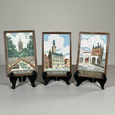 (3PC) DECORATIVE DELFT TILES | With faux frame. - w. 4 x h. 6 in 