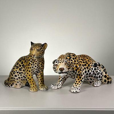 (2PC) LARGE ITALIAN LEOPARD FIGURINE | Including leopard figure in sitting position stamped â€œMade in Italyâ€ on bottom and similar...