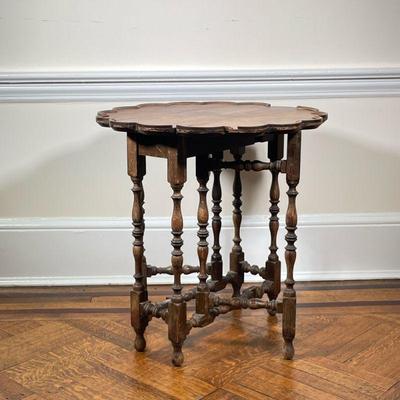 FLOWERED DROP LEAF TABLE | Floral shaped drop leaf table with spindle carved legs. - h. 24 x dia. 24 in 