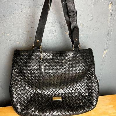 Cole Haan Black Woven Leather Handbag