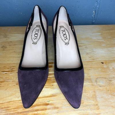 Tod's Eggplant Purple Suede Made In Italy Heels, Size 10