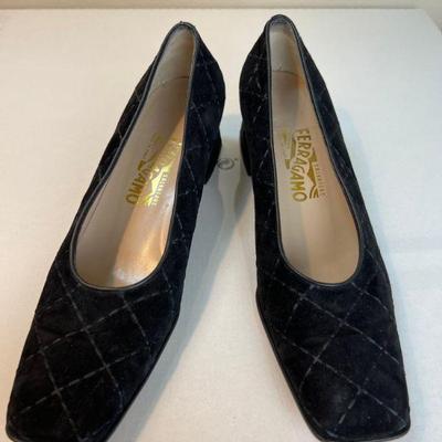 Salvatore Ferragamo Black Suede Pumps, Size 10