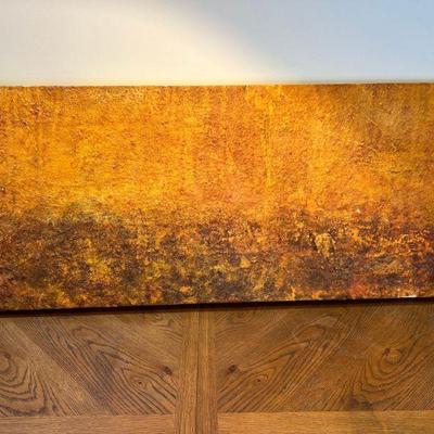 Orange Abstract "Tano's Shield" 2003 Large Painting On Board 50" X 21"