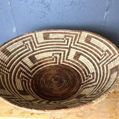 Natural Woven Basketry Bowl With A Geometric Design
