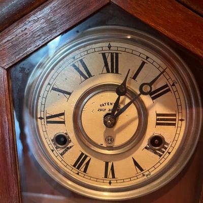 antique wall clock or mantel clock (it can be both!), American, oak case