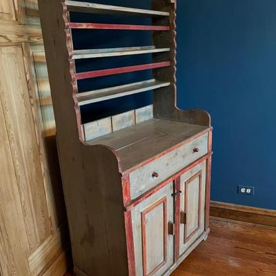 Antique Scandinavian hutch with original blue blue and red paint