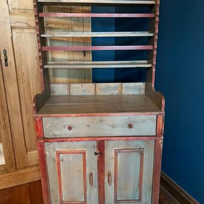 Antique Scandinavian hutch with original blue blue and red paint
