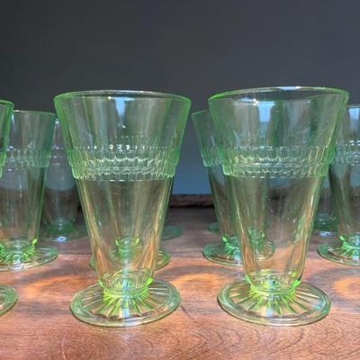 green Depression glass parfaits, 24 in total