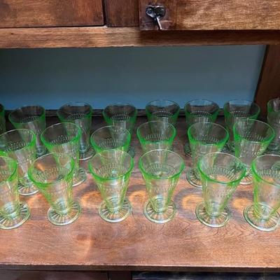 green Depression glass parfaits, 24 in total