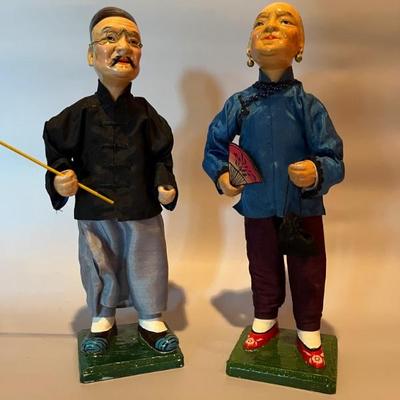 pair of vintage Chinese dolls with bobble heads