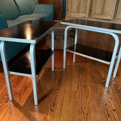 Pair of 1950s chrome and black formica end tables 