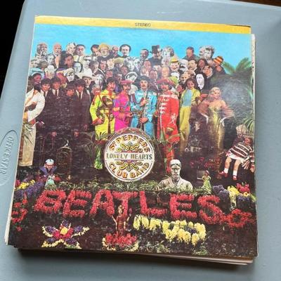 Lots of vintage vinyl LP records--rock, jazz, classical, including Beatles, Bob Dylan, Beach Boys, Temptations, Diana Ross, Coltrane,...