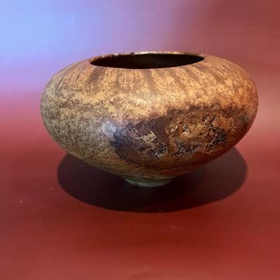 hand lathed burled wood vase