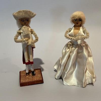 pair of handmade dolls in French costumes, signed B. Raves