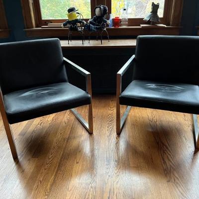 Pair of Bauhaus style armchairs, chrome and black, MCM style