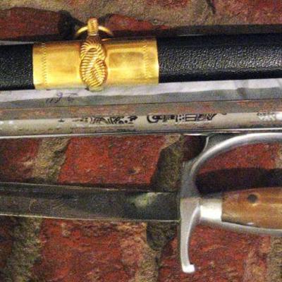 Vintage US Naval Officers Dress Sword & Leather Case /Vintage Mexican Knuckle Knife