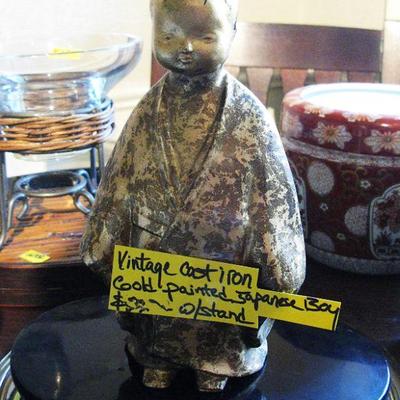 Vintage Cast Iron Gold Painted Japanese Boy