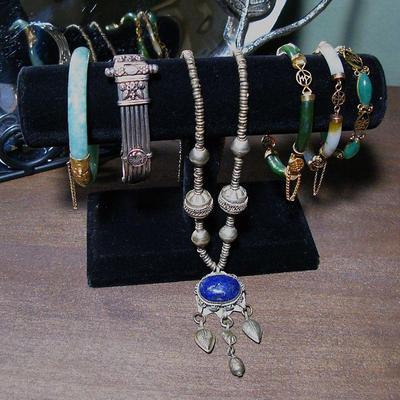 14K Jade / Jadeite Bracelets / Sterling Silver Bracelet / Sterling Silver Necklace with Lapis