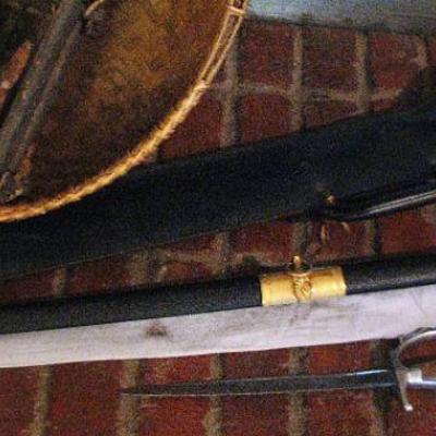 Vintage US Naval Officers Dress Sword & Leather Case /Vintage Mexican Knuckle Knife