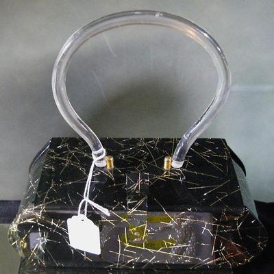 Vintage 50's Black Confetti Lucite Purse