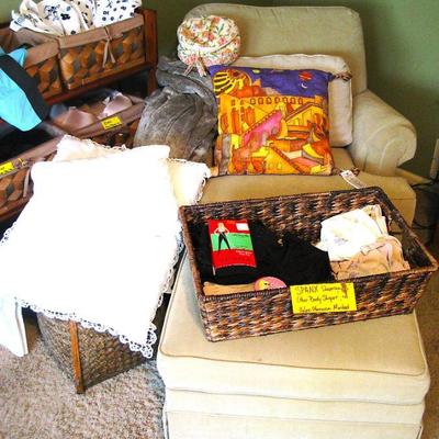 Chair Ottoman / Wood Shelf with matching Baskets Storage