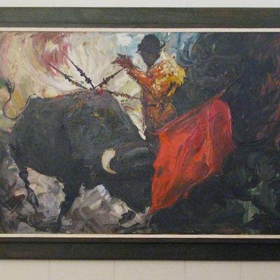 Signed Framed Oil Painting on Canvas Bull Fighter