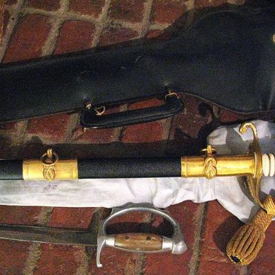 Vintage US Naval Officers Dress Sword & Leather Case /Vintage Mexican Knuckle Knife