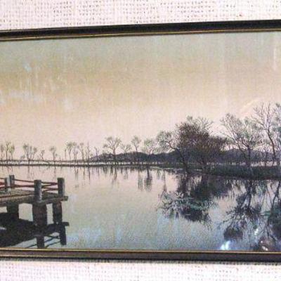 Antique Silk Framed Oriental Art Peirce