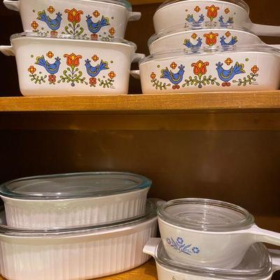 Corning Ware Casserole Dishes, French White, Spice of Life, Blue Cornflower and Country Festival Blue Bird
