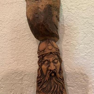 Hand Carved Wood Spirit  by T. Kwiatkowski. 13.75 in.