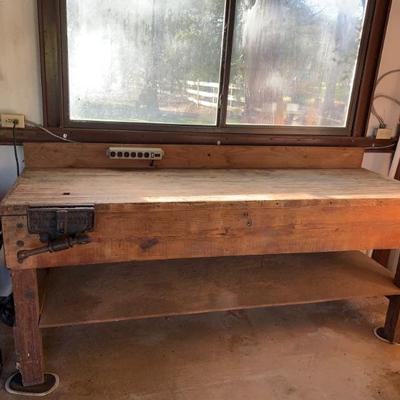 Work Bench with Vintage The cColumbian Vise Grip Attached