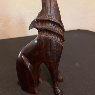 Vintage Hand-Carved Howling Wolf Figure