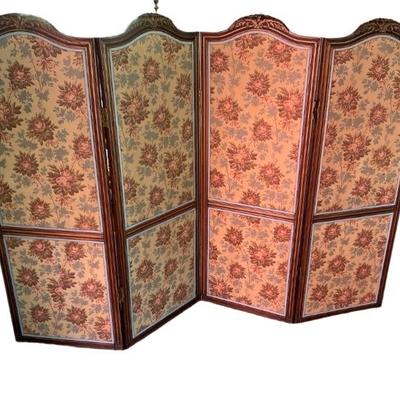 Vintage 4 Panel Wood and Fabric  Room Divider