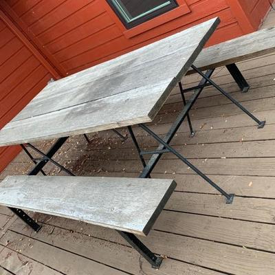 Cast Iron Base Picnic Table From Early Oil Drilling Site in  West Texas The Top and 1 side is Red Oak - other side is Pine