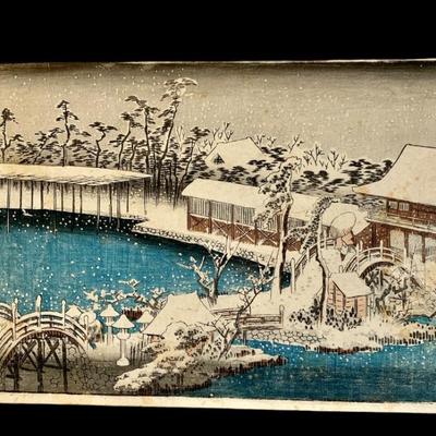 Utagawa Hiroshima The Precincts of Tenman Shrine Kameido in Snow. Unframed