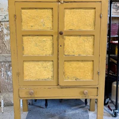 Antique Primitive farmhouse punched tin Mustard pie safe cooling cupboard